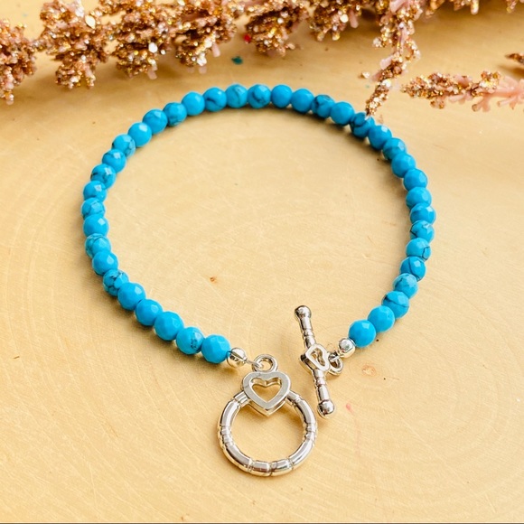 Turquoise Gemstone Silver Beaded Bracelet - Picture 3 of 9